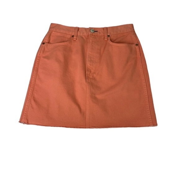 RAG & BONE High Waist Moss Denim Mini Skirt w/ Raw Hem in Coral Haze Size 24 - Picture 2 of 7